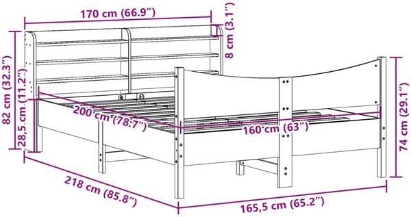 vidaXL Massivholzbett mit Kopfteil 160x200 cm Kiefer 3307038 Bild 11
