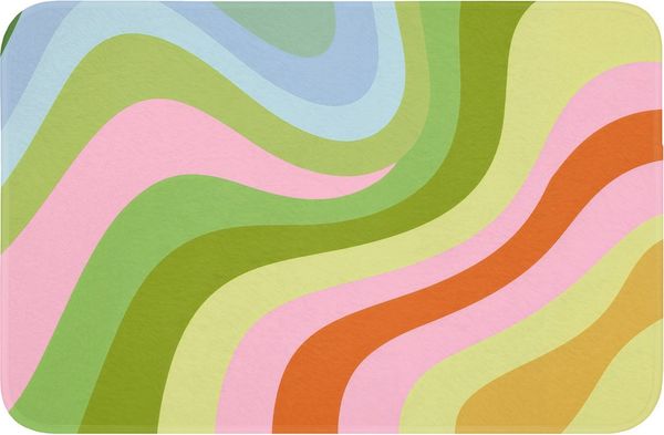 OnlyWow Badematte Linien - Pastelltöne - Wellenförmig, Höhe 10 mm, Polyester, Rechteckig, Badezimmerteppich, Badteppich, Rutschfest, Badvorleger, Waschbar