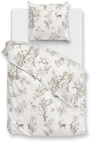 Zo! Home Flanell Bettwäsche 135x200 Hazel off-white Rehe Hirsch Enten Bäume