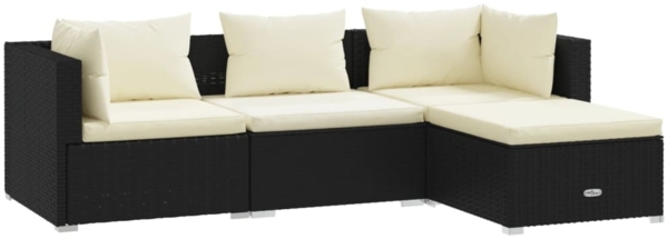vidaXL 4-tlg. Garten-Lounge-Set mit Auflagen Poly Rattan Schwarz 3101639