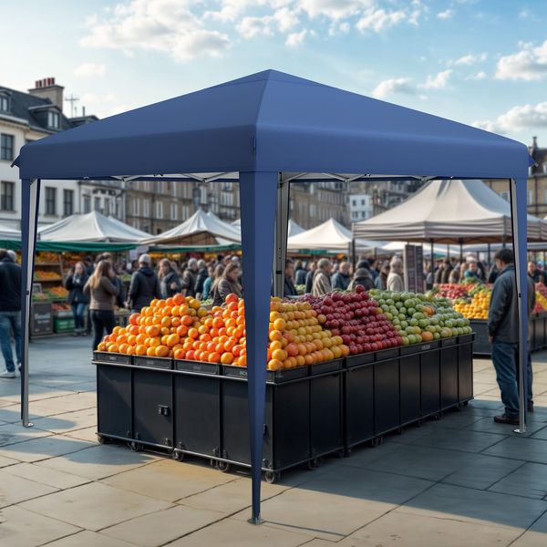 DWVO Pavillon 3x3 m,Pop-up-Zelt mit Aufbewahrungstasche,4 x Sandsäcke,vollständig wasserdicht, zusammenklappbarer Unterstand für Hochzeiten, Partys im Freien, Camping(blau)