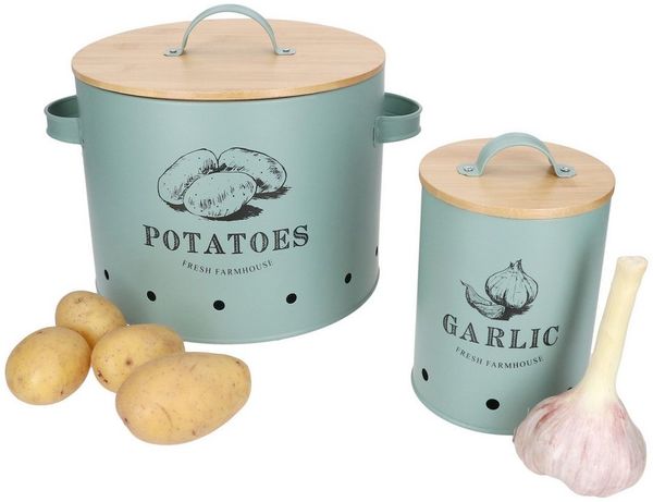 MamboCat Vorratsglas 2er Set Vorratsdosen Fresh Knoblauchtopf & Kartoffeltopf Metall-Dose, Metall