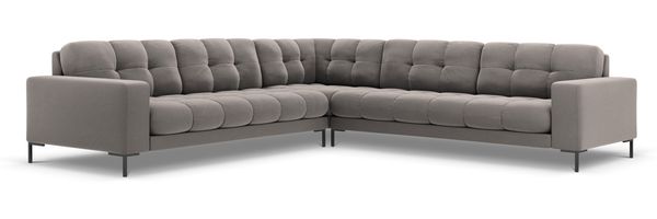 Micadoni Symmetrisches Ecksofa Mamaia 6-Sitzer Samtstoff Bluvel Hellgrau schwarze Beine