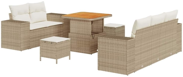 vidaXL Gartensofa-set mit Kissen 8 pcs Beige und Creme Poly Rattan 3363896