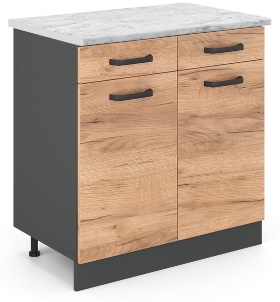 Küchenunterschrank R-Line Goldkraft Eiche 80 cm AP Marmor Vicco