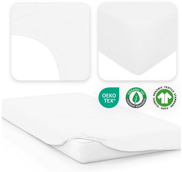Jacobson Spannbettlaken BIO, Jersey Spannbetttuch, Bettlaken 160 g/m², 100% BIO-Baumwolle, Gummizug: rundum, GOTS zertifiziert Bild 3