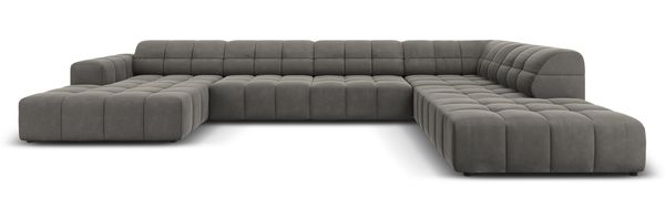 Micadoni Panorama Ecksofa Jennifer 7-Sitzer Rechts Samt Hellgrau