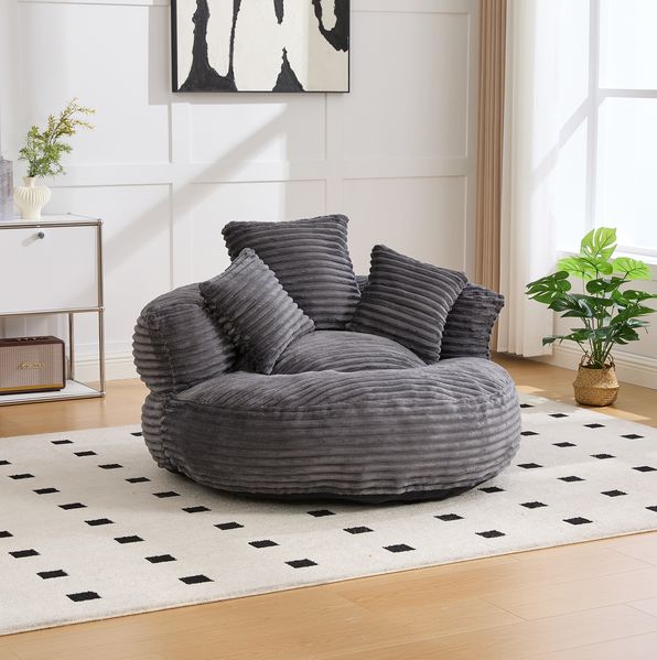 Sitzsack aus Cord mit hoher Rückenlehne & Armlehnen, 108x108x52 cm, Dunkelgrau