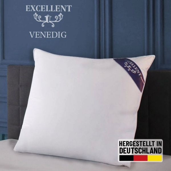 Excellent 3-Kammer-Kopfkissen Venedig, Kissen 1-tlg. oder 2-tlg. hergestellt in Deutschland!, Füllung: 90% Daunen (Außenkammer), Bezug: 100% Baumwolle, Kopfkissen in 40x80 und 80x80, Hohenstein Institute ausgezeichnet