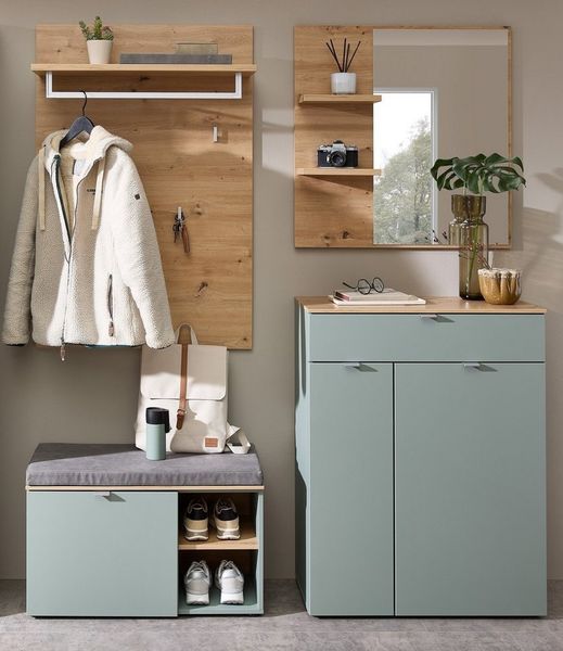 Innostyle Garderoben-Set (4-teilig) Schilfgrün / Eiche - 158x200x38cm (BxHxT), (4-teilig)