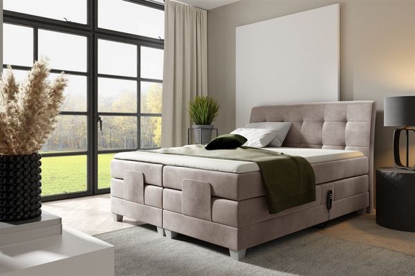 Boxspringbett Elektrisch Bett FRANCO 140x200cm in Stoff Fresh Macchiato