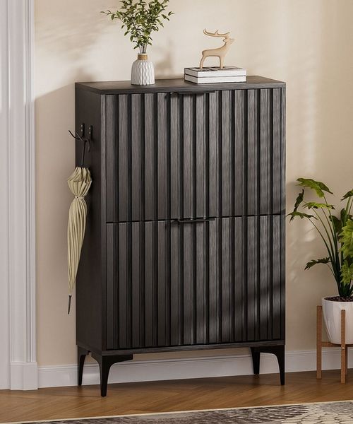 Yorbay Schuhschrank Schuhkipper mit 2 Klappen (60x23.5x94 cm) verstellbare Trennwände, mit Seitenhaken & Kippschutz