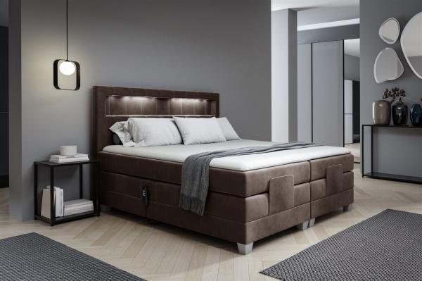 Boxspringbett Elektrisch Bett DAVIDE 120x200cm in Stoff Fresh Schokobraun