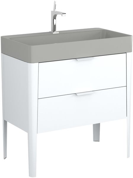 BADEDU SORA Waschbecken mit Unterschrank 80 cm breit, Weiß matt, Waschbecken Quarzkomposit Grau, aus Aluminium, mit Füßen