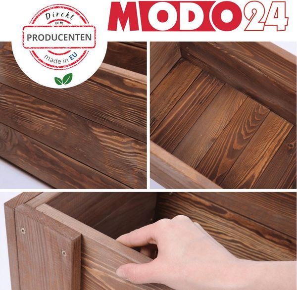 Modo24 Blumenkasten Pflanzkübel Holz, Hochbeet mit Schutzfolie, Kiefernholz Pflanzkasten, Blumenkasten für Outdoor Garten Terrasse Balkon, Wetterfest RDZP