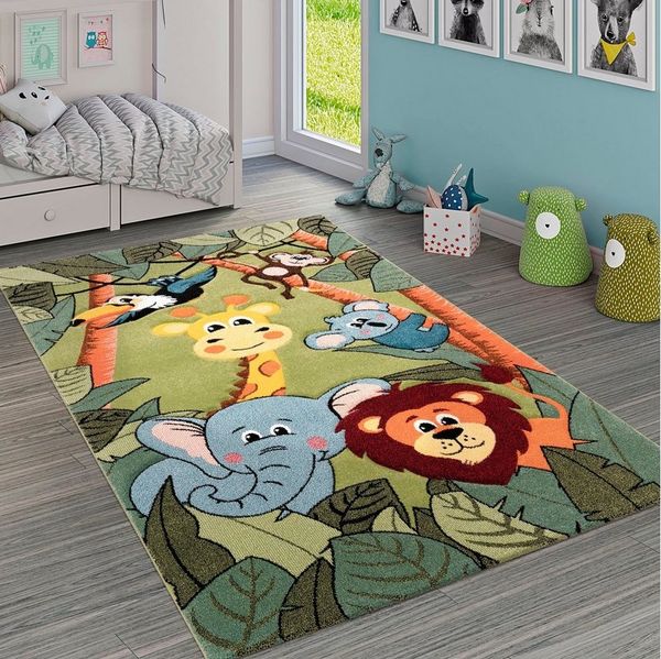Paco Home Kinderteppich Diamond 638, rechteckig, Höhe: 18 mm, 3D-Design, Motiv Dschungel Tiere, Kinderzimmer, Kundenliebling