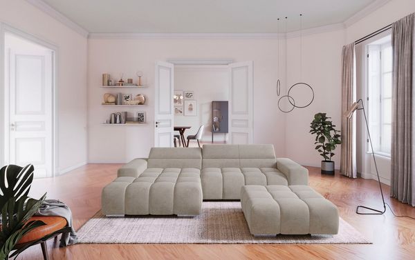 COTTA Ecksofa Orion L-Form, mit 2x Kopfteilverstellung & 3 Nierenkissen