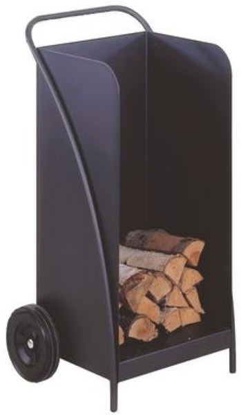 Heibi Holzwagen aus pulverbeschichtetem Stahl schwarz glimmer 52x43x95 cm Kaminholzwagen
