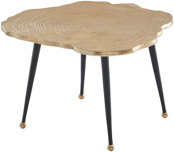 Couchtisch Aluminium Baumscheibe 64 x 64 x 37 cm Sofatisch Metall Gold, Design Wohnzimmertisch Rund, Kleiner Kaffeetisch Modern, Beistelltisch Anstelltisch Wohnzimmer