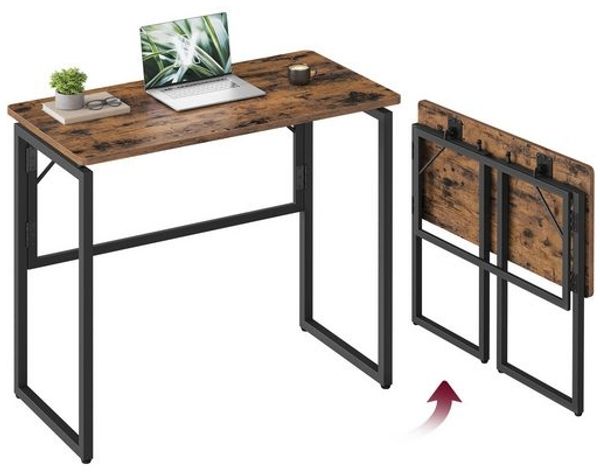 VASAGLE Klappbarer Computertisch, Klapptisch, Schreibtisch mit abgerundeten Ecken, platzsparend für Schlafzimmer, braun