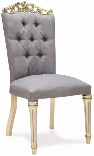 Casa Padrino Luxus Barock Esszimmer Stuhl Grau / Creme / Gold H. 108 cm - Barock Möbel