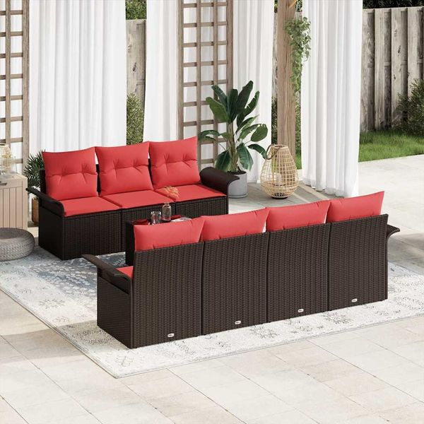 vidaXL Gartensofa-set mit Kissen 8 pcs Beige und Rot Poly-Rattan 3353943