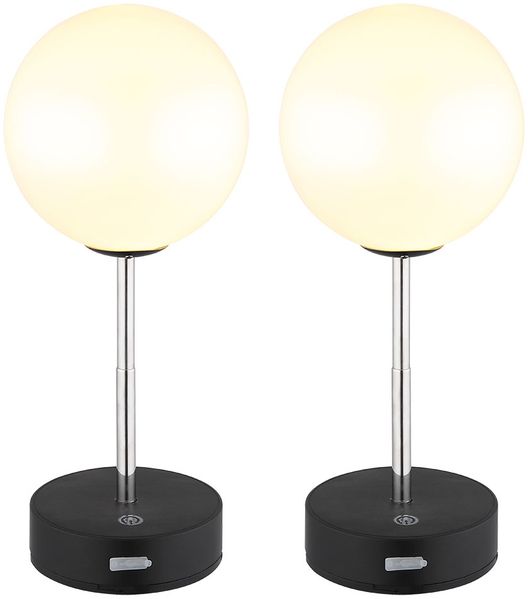 2x LED Tischleuchte, Edelstahl, Schwarz, Touchdimmer, USB-Akku, H 28cm