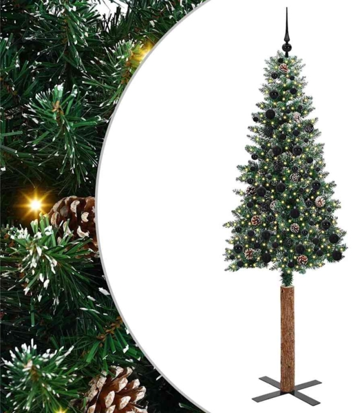 vidaXL Schlanker Weihnachtsbaum mit 300 LEDs Grün und Weiß 210 cm 3394913
