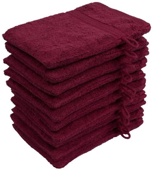 10er Set Waschhandschuhe Waschlappen Bordeaux 16x21 cm | 100% Baumwolle Frottier | Oeko-TEX® Standard 100 | Premium Qualität 500 g/m²