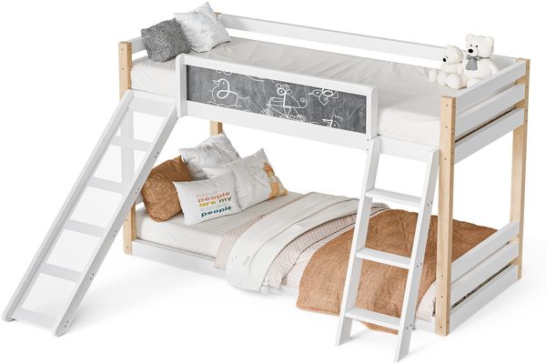LVHOM Hochbett, 90x200 cm, mit Tafel, Treppe und Rutschen, Weiß Bild 2