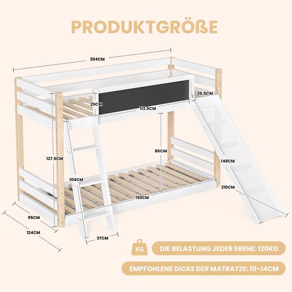 LVHOM Hochbett, 90x200 cm, mit Tafel, Treppe und Rutschen, Weiß Bild 6