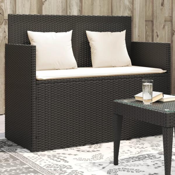 vidaXL Gartenbank mit Kissen Schwarz Poly Rattan 365760