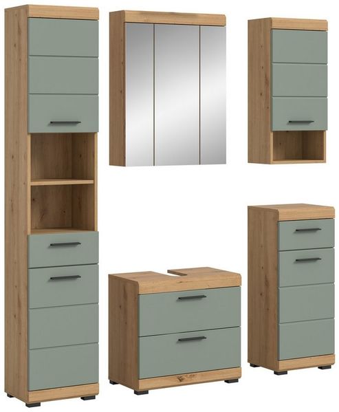 welltime Badmöbel-Set Siena, 5 teilig, bestehend aus:, (Set, 5-St, TOPSELLER), Hochschrank, WBU, Spiegelschrank, Unterschrank, Hängeschrank