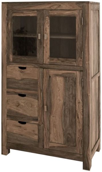 Vitrine Sheesham 90x45x148 grau geölt NATURE GREY #62