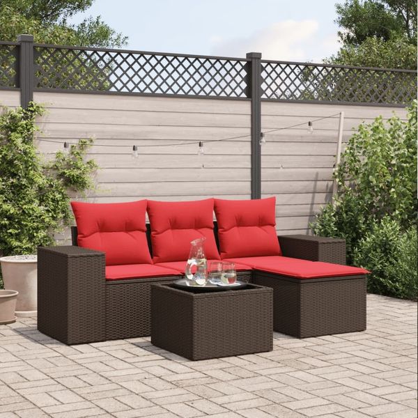vidaXL 5-teiliges Gartensofa-Set mit Kissen, braun, Polyrattan 3222483