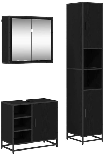 vidaXL Badezimmermöbel-Set 3 pcs Schwarz Eichen-Optik Holzwerkstoff 3402362