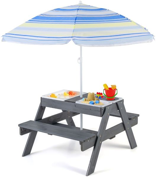 4 in 1 Picknicktisch-Set für Kinder mit 3 Abnehmbaren Behältern für Sand / Wasser Spieltisch