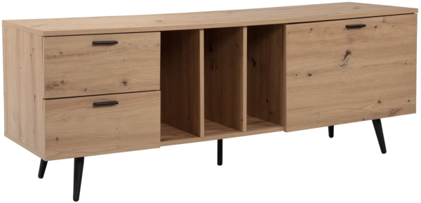 Lowboard Eiche-Dekor 150 x 55 x 40 cm Design TV-Kommode Modern, TV-Schrank Hoch, Fernsehtisch Fernsehschrank mit Tür & Schubladen, Fernsehkommode Wohnzimmer Modern