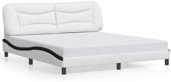 Doppelbett, Bettgestell Modernen ohne Matratze Weiß und Schwarz 180x200 cm Kunstleder d2690e