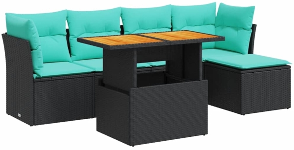 vidaXL 6-tlg. Garten-Sofagarnitur mit Kissen Schwarz Poly Rattan 3326913