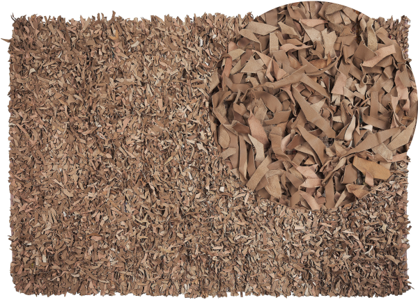 Teppich beige 140 x 200 cm Leder Shaggy MUT