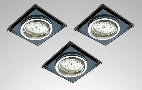 TRANGO LED Einbauleuchte, 3 Stufen dimmbar, 3er Set 6736S-03MOSD *BLACK CRYSTAL* LED Deckenstrahler aus schwarzem handgeschliffenem Glas & Alu inkl. 3x 3-Stufen dimmbar Ultra Flach LED Modul, 3000K warmweiß, Einbauspot, Deckenleuchte