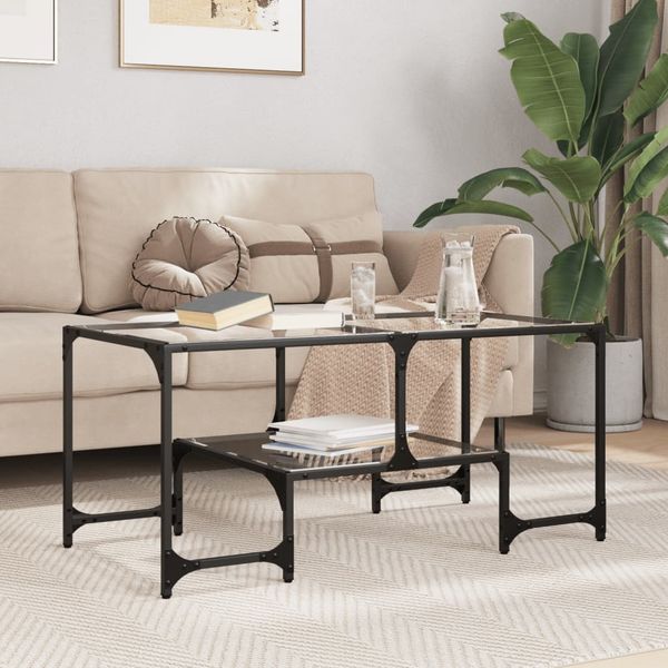 vidaXL Couchtisch mit Glasplatte Transparent 98,5x50x45 cm Stahl 846014