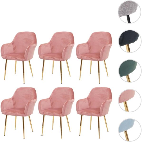 6er-Set Esszimmerstuhl HWC-F18, Stuhl Küchenstuhl, Retro Design ~ Samt altrosa, goldene Beine Bild 9