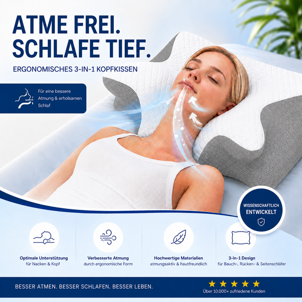 YaLiva_Decor® Kopfkissen ergonomisch, orthopädisch gegen Nackenschmerzen & mit Memory Foam, Grau, 62 x 34 x 12 cm Bild 5