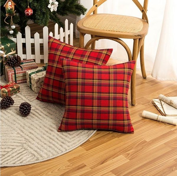 Sunicol Kissenbezüge Quadratisch Schottisch kariert, Baumwolle Polyester, für Bett Sofa Pad, (2 Stück), Weihnachtsdekoration