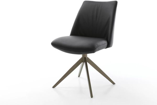 Delife Drehstuhl Elso-Flex, Echt-Leder, Kreuzgestell breit, Effektfinish Titan, 360° drehbar, Taschenfederkern, Schwarz
