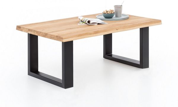 ELFO Couchtisch Couchtisch Baumkante Wildeiche Massiv geölt 110x70cm Metall U-Gestell, Maße: B 110 x T 70 x H 47cm
