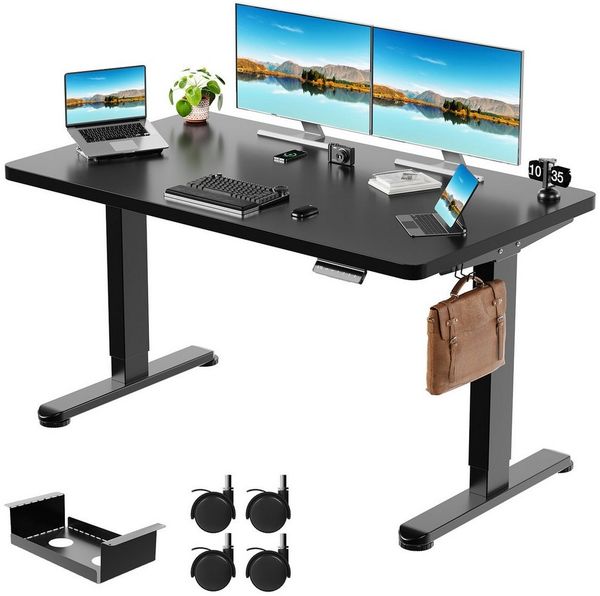 Furnicopia Schreibtisch Höhenverstellbar mit einer 25 mm dicken einteiligen Tischplatte (25 mm dicke, nahtlose, monolithische Tischplatten Keine gespleiBten Platten Vielseitig und hochwertig Erinnerung bei langerem Stehen)