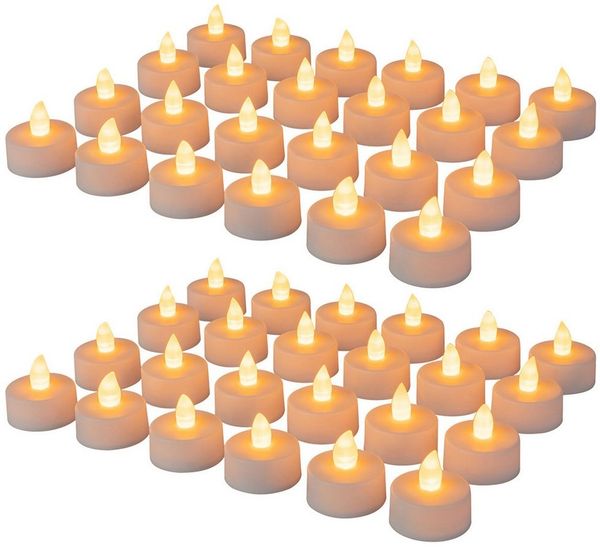 Casativo LED-Teelichter Stimmungsvolle LED Teelichter Flackerndes Licht bis zu 100 Std. Licht, LED fest integriert, Echter Kerzeneffekt, langlebig bis 50.000 Std. Ø 3,7x3,5 cm, weiß